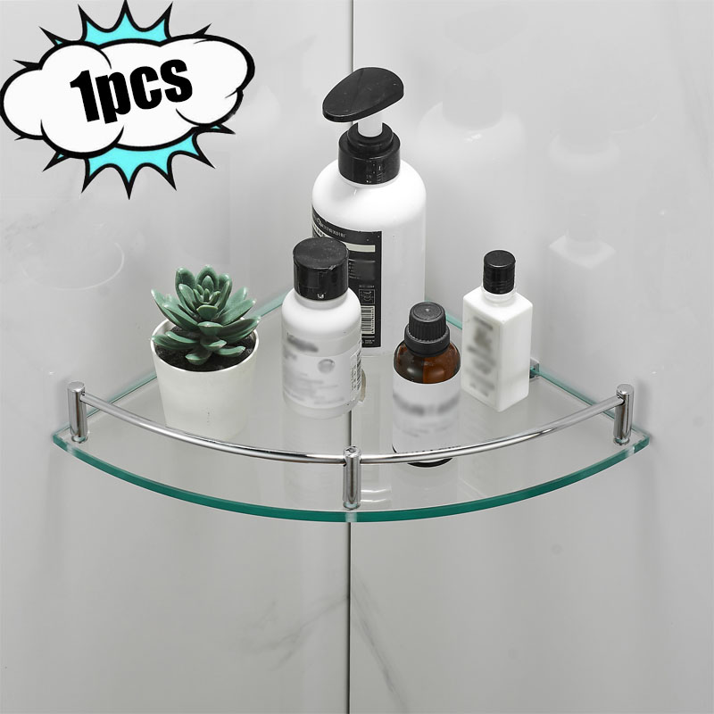 Estante de cocina para baño, estante triangular de vidrio, almacenamiento de cocina, organización, accesorios de cocina, organizador de especias para el hogar: Níquel negro
