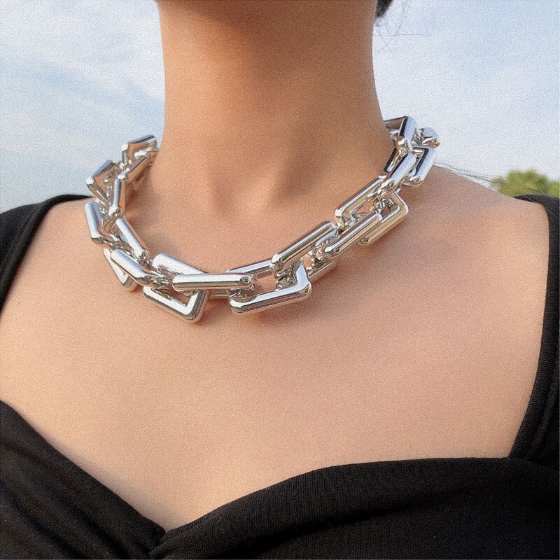 Punk Vintage Choker Necklace Collar Statement Hip Hop Big Chunky Gold Chain Necklace Women Jewelry Party: GOLD 10