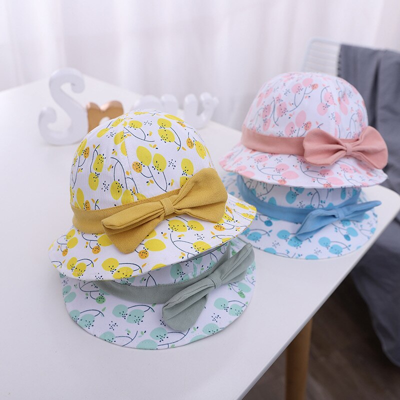 Fleur imprimé mignon bébé filles casquettes réglable nœud papillon enfant en bas âge seau chapeau été en plein air enfants soleil chapeaux enfants Bonnet