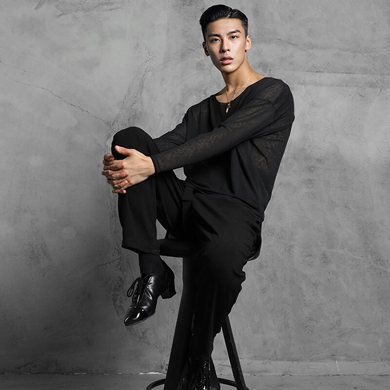 Adult Latin Dance Costumes Men'S National Standard Dance Clothes Round Neck Loose Top Latin Dance Wear Practice Clothes SL4088