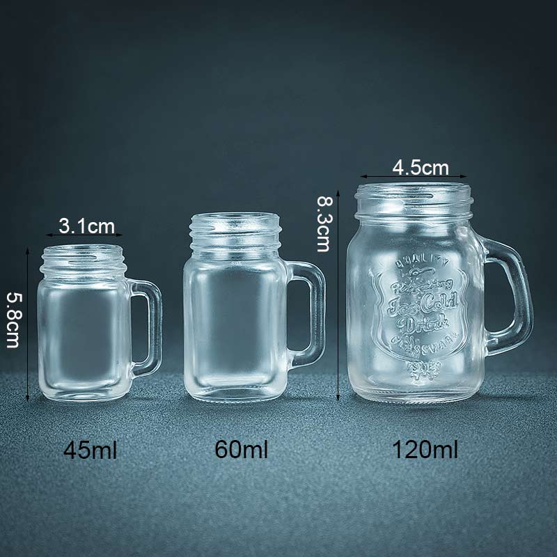 3 Size Mini Mason Jar Shot Glasses Transparent Crystal Wine Glass With Handles Bar Club Party Vodka Spirits Whiskey Glass