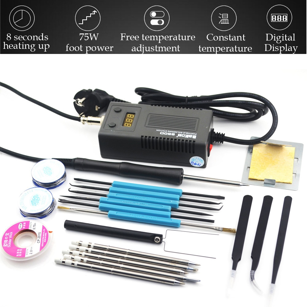 BAKON 950D 75W Mini portátil de soldadura de hierro Digital Estación de soldadura BGA kit con 6 uds/T13 punta (B K me BL B2 BC3 o BC2) 110-220v