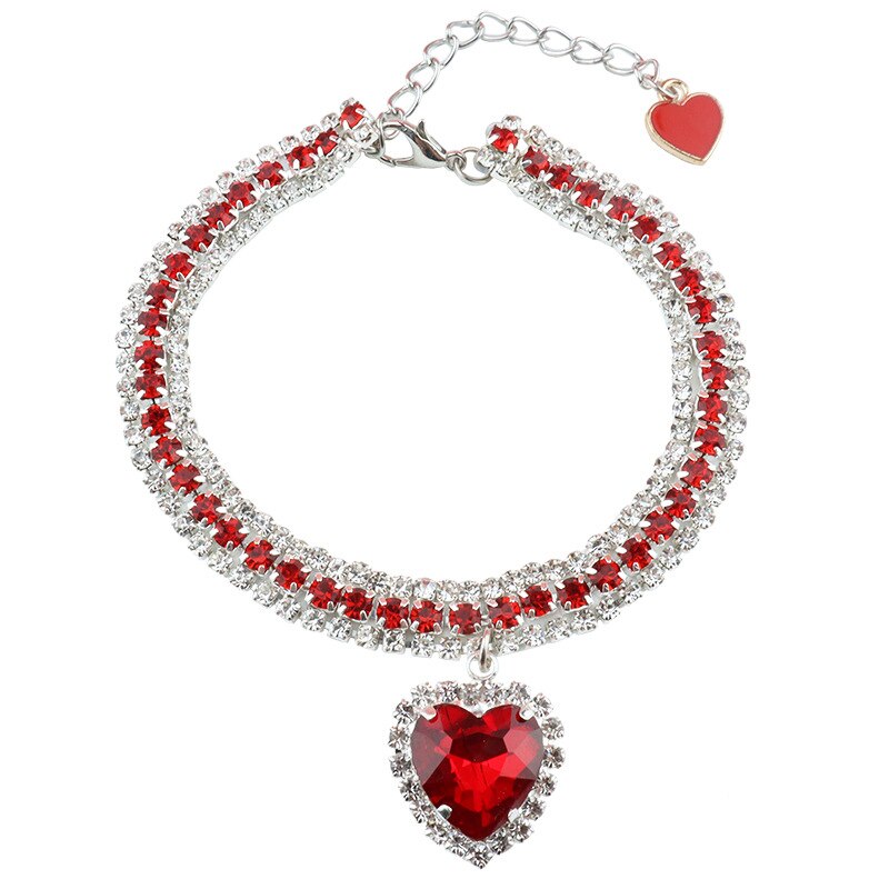 Hund skinnende rhinestone halsbånd kat hjerte diamant smykker halskæde kæledyr bling prinsesse halsbånd hvalpe forsyninger chihuahua tilbehør