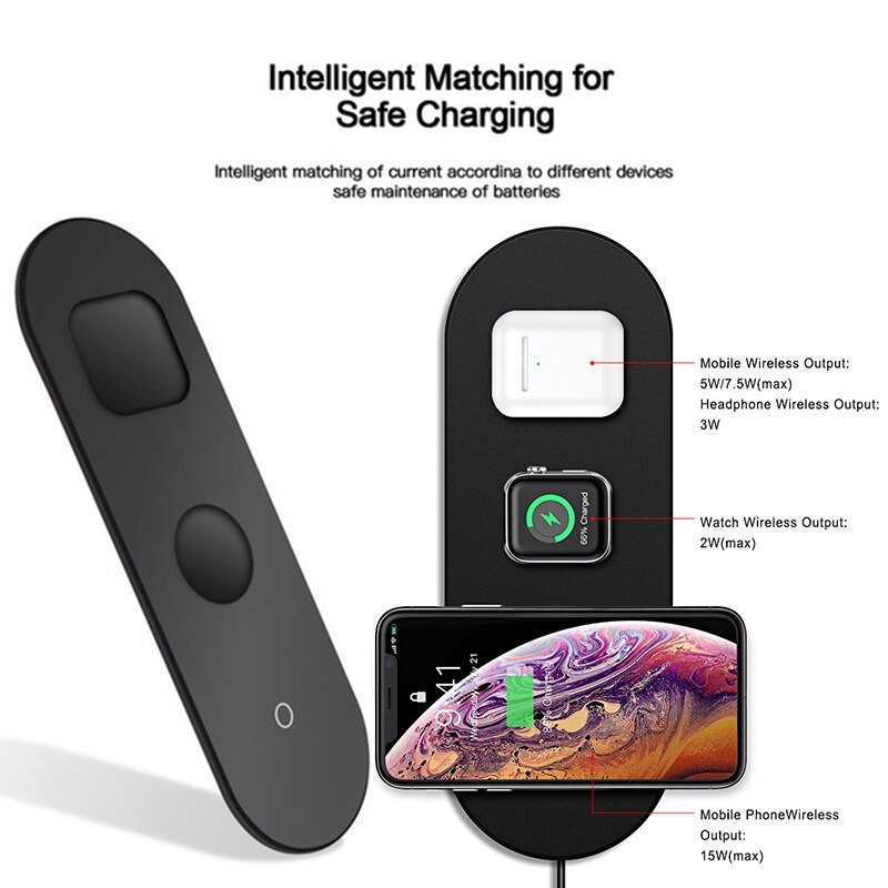 Sec 3 In 1 Draadloze Oplader 10W Snelle Draadloze Opladen Pad Voor Iphone 11/11pro/X/Xs/8 Voor Apple Horloge Serie 5 4 3 Airpods