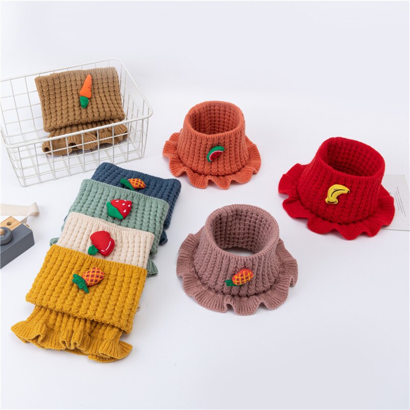 Autumn Winter Children's Woolen Scarf Pure Color Knitted Thick Collar Cute Fruit Boys Girls Baby Wild Warm Scarf C63