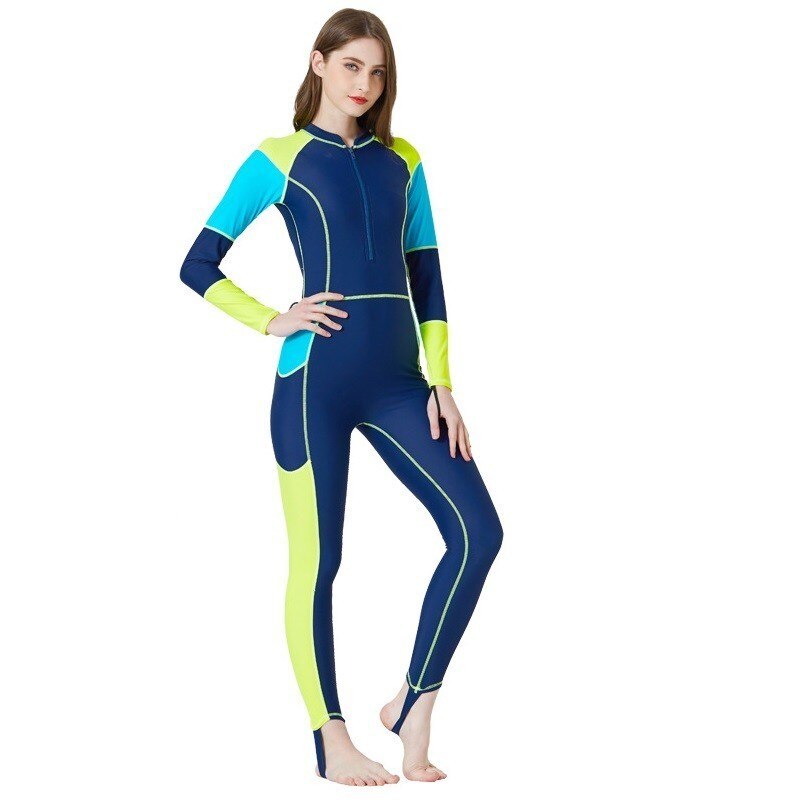 Fitness kombinezon kobiety Full Body żeglarstwo nurkowanie na mokro garnitury Body One Piece stroje kąpielowe z długim rękawem Surfing Rashguard strój kąpielowy
