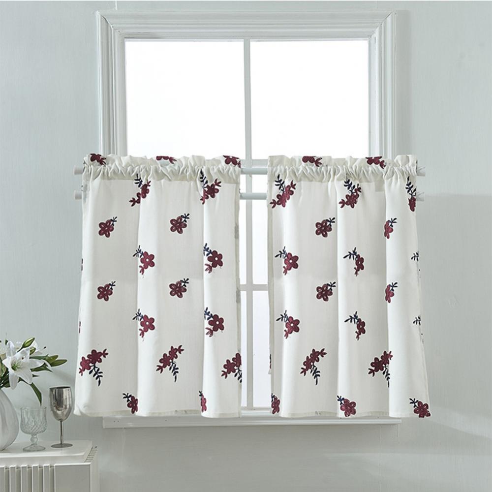 Solid Color Flower Pattern Kitchen Short Curtain Valance Drape Window Home Decor