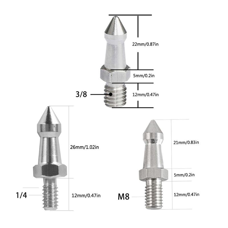 2 st rostfritt stål stativ spikar 3/8 1/4 m8 tum kamera spik reservdel fot skruv för gitzo benro enbensstativ stativ foto