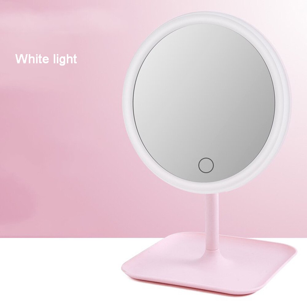 Espejo LED de sobremesa para maquillaje ligero, espejo con luz de relleno, espejo de belleza portátil inteligente con pantalla táctil opcional, brillo, carga USB: Pink single color