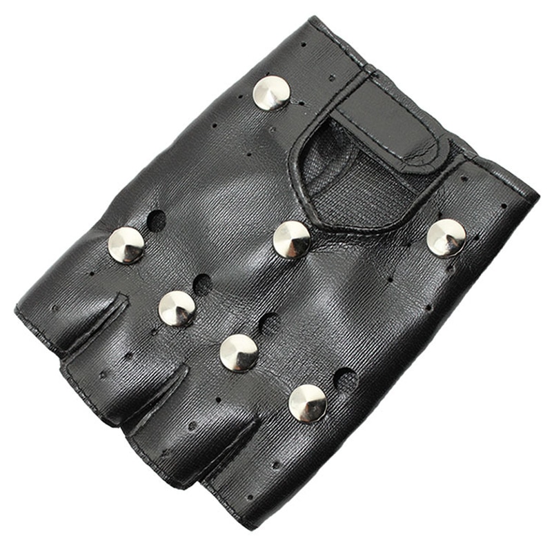 Guantes sin dedos, aspecto de cuero, con tachuelas, Punk Rock negro, Guay, Unisex