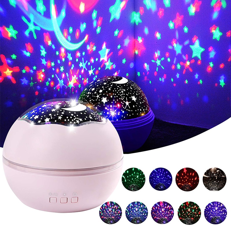 Kids Night Light, 360° Rotating Starry Night Light Projector for Baby, Ocean Wave Projector for Kids Bedroom Decoration- White