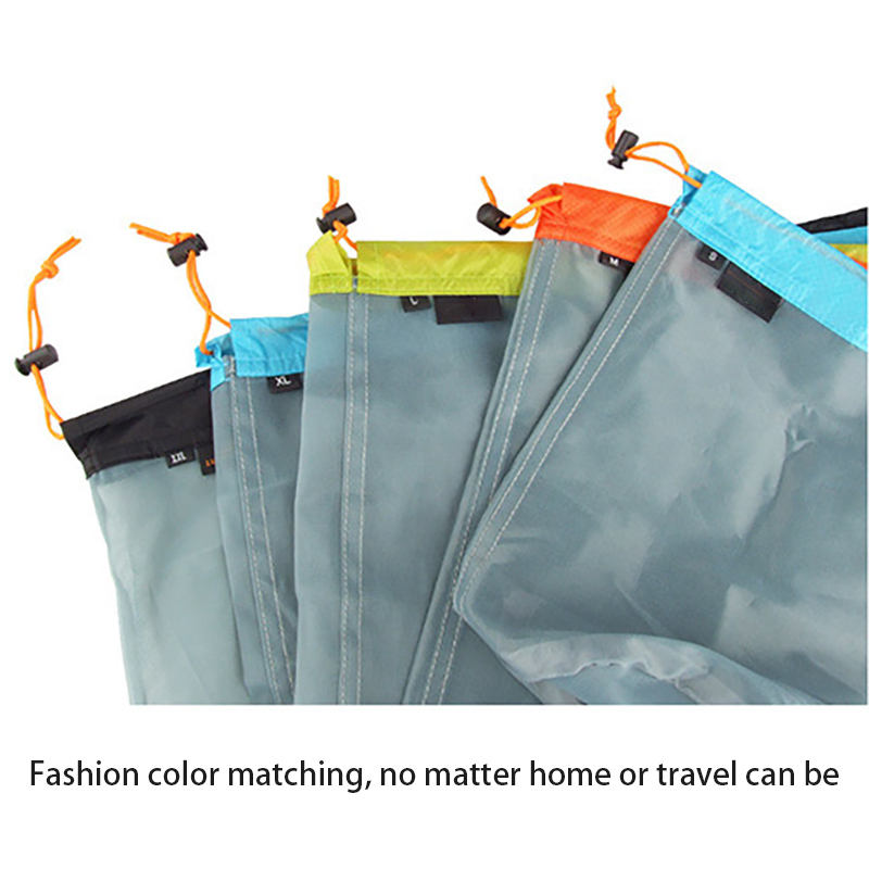 1Pc Mesh Storage Bag Fishing Net Outdoor Ultralight Laundry Storage Transparent Bag Drawstring Hiking Camping Sports Bags Covers