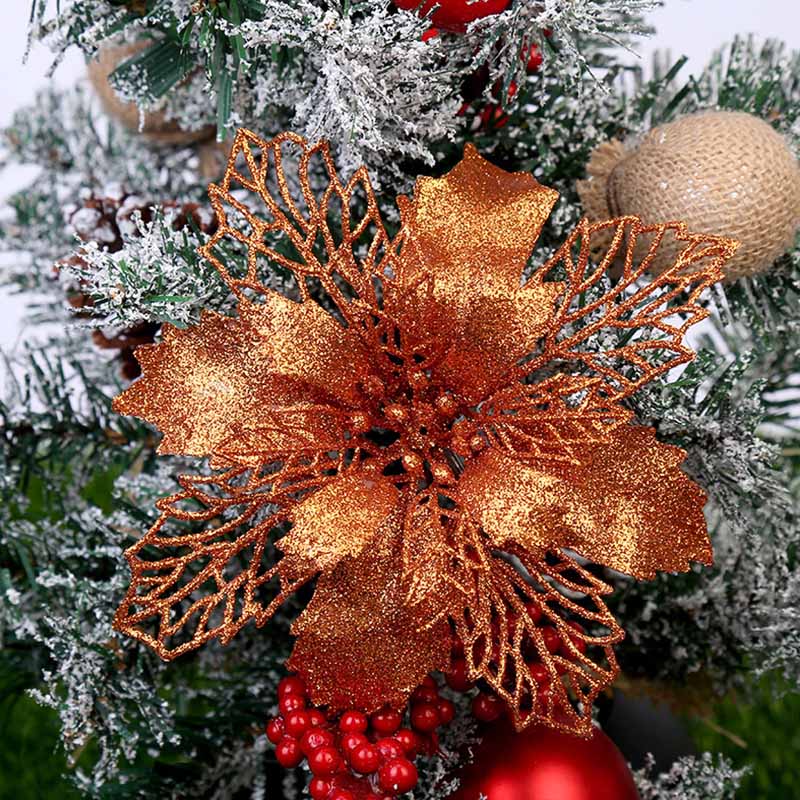 Arbre suspendu 10 pièces/ensemble fleur de noël Poinsettia fête décoration offre spéciale 9/11/16CM populaire paillettes: Bronze / 11CM