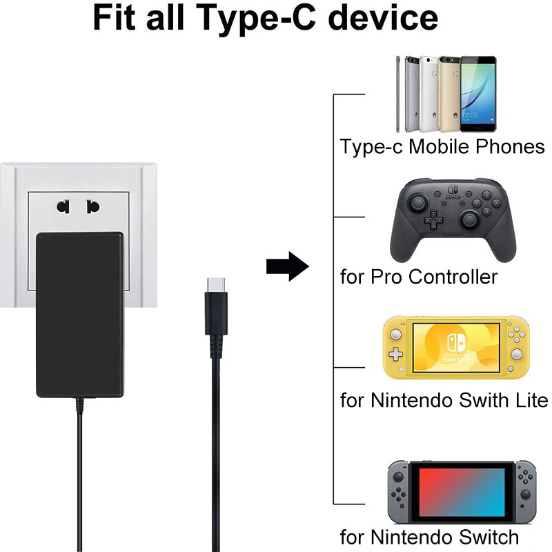 Sapo de dados ue/eua plug adaptador ac carregador para nintend interruptor oled viagem casa carregamento usb tipo c fonte alimentação para nintend interruptor