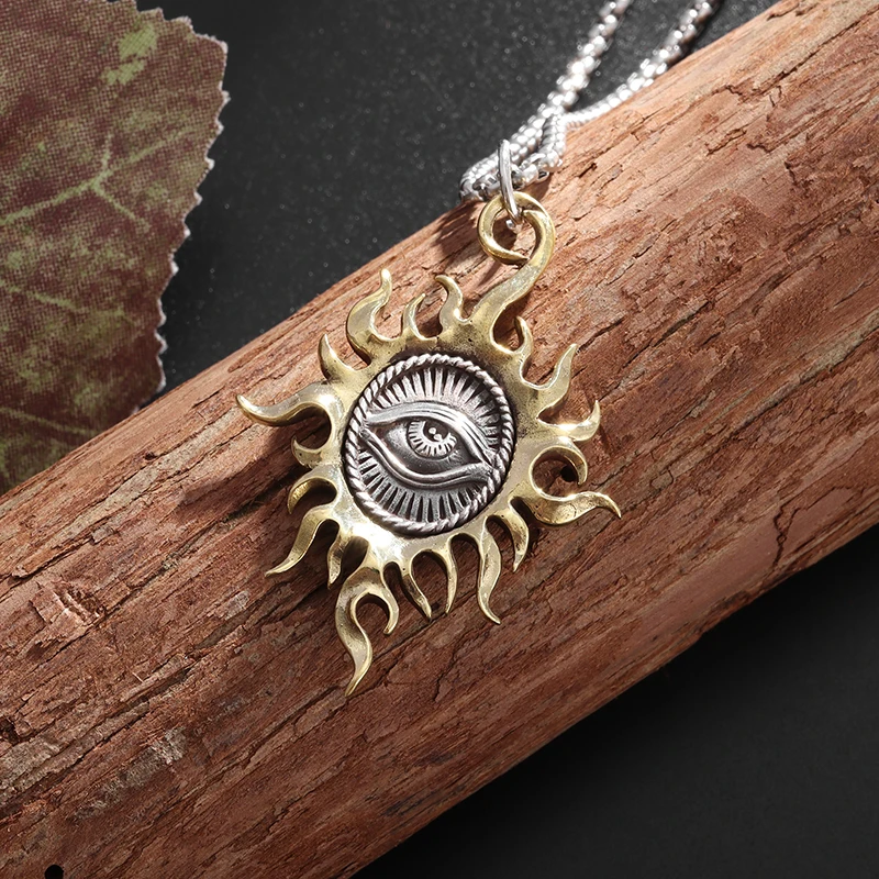 Colgante Vintage de ojo de sol de Dios, collar de ojo que todo lo ve, joyería de amuleto religioso para hombres y mujeres