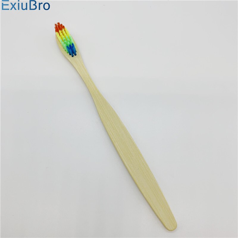 ExiuBro Rainbow Bristle Vegan Free Bamboo Toothbrush Flat Handle Biodegradable Bamboo Tooth brush Eco friendly Bamboo Handle