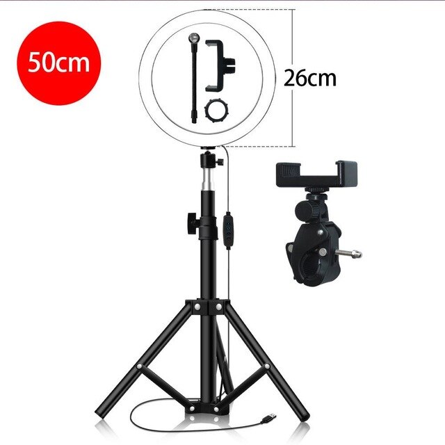 LED Ring Light W/Tripod Beauty Photo Sudio Selfie Ring Fill Light Portable Stand Photography Video Light Lamp Three-Speed: 50cm / 20cm