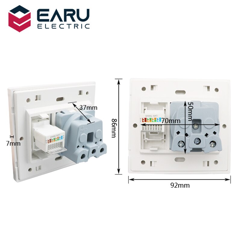 EU 16A Wall Socket Switch 1 Gang with CAT6 T568A/B Internet Computer Data Connector 250V PC Panel White Color Modular 86*92mm