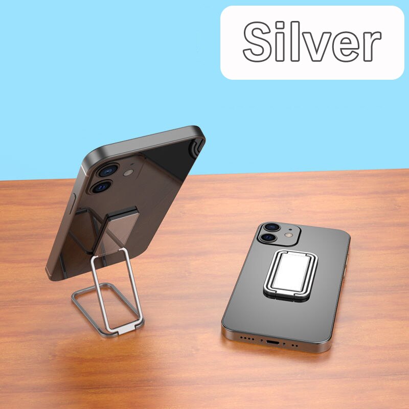 2022 metal zink legering mobiltelefon holder til tablet firkantet folde dobbelt finger ring beslag doven enkelhed praktisk stander: Sølv
