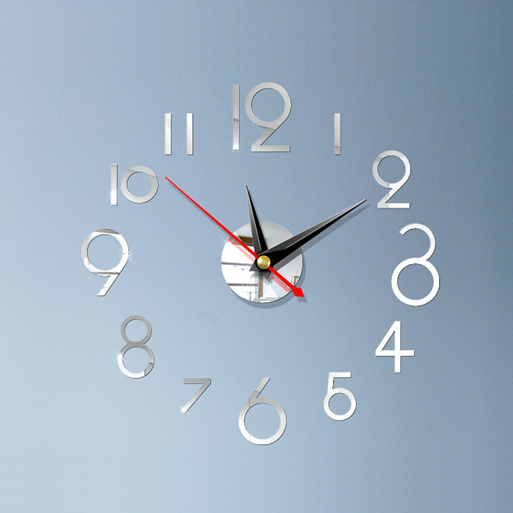 Wall Clock Sticker 3D DIY Hanging Clock Decal Self Adhesive Decoration Wallclock Sticker, Red: Silver