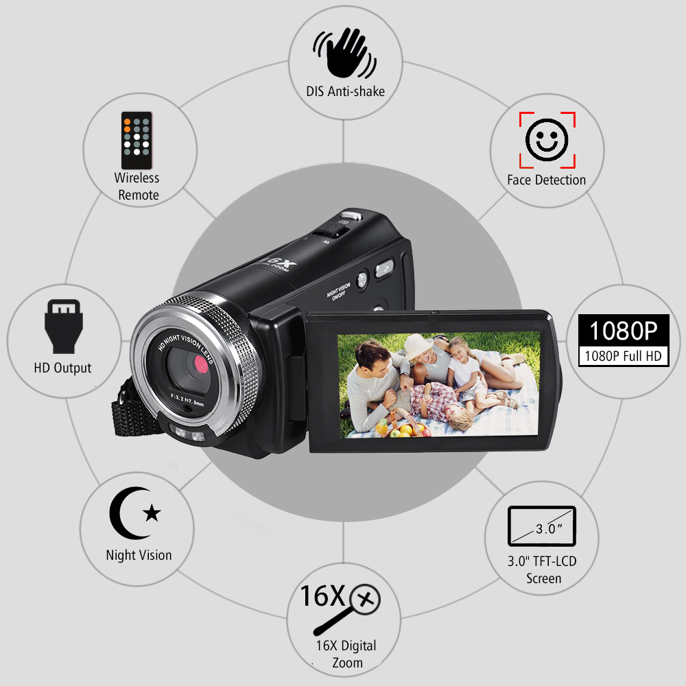 Andoer V12 16X Digital Zoomen Aufnahme Video Kamera 1080P Kamera Camcorder mit 3,0 Zoll LCD Drehbarer Bildschirm Max. 20 mega Pixel