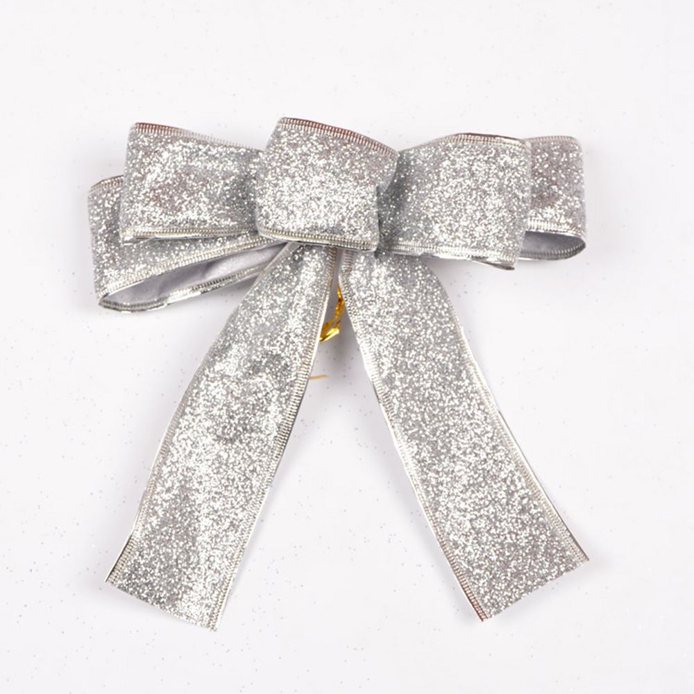 25cm jul glitter stora rosetter julgran dekor år leveranser bröllop band fest dekoration prydnader pilbåge: Silver-