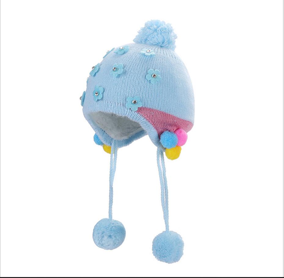 Rhinestone Small Flower Baby Girls Cashmere Beanie Hat Outdoor Autumn Winter Knitting Warm Cap Kids Beanie