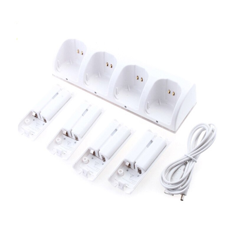 Voor Nintendo Wii Gamepad Batterij Lader Met 4X2800Mah Oplaadbare Batterijen Voor Wii Remote Controller Opladen Dock Station: White Four Charging