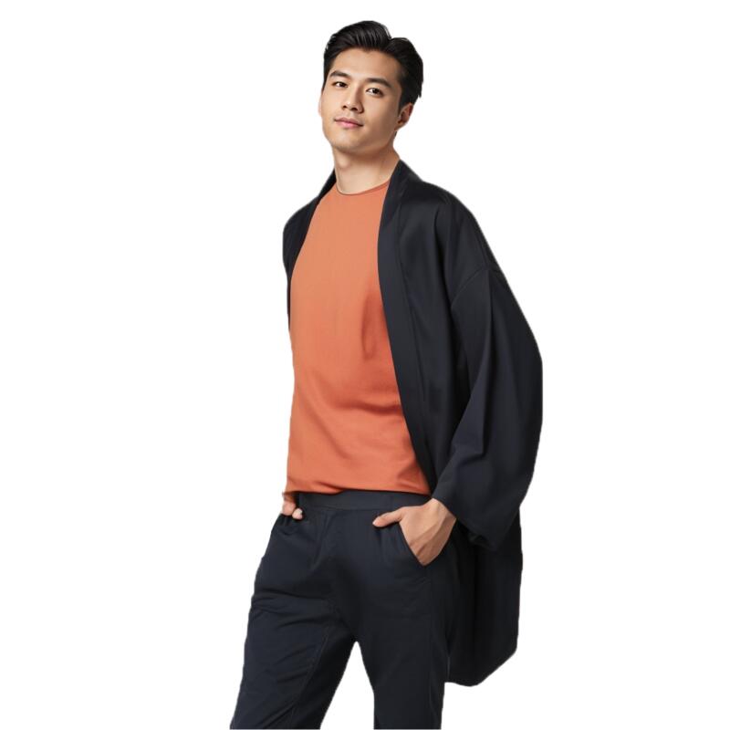 Poncho Kimono japonais Long pour hommes et femmes, couleur unie, décontracté, ample, Yukata Haori Beach, chemise Hiyoshi noire, été 2024