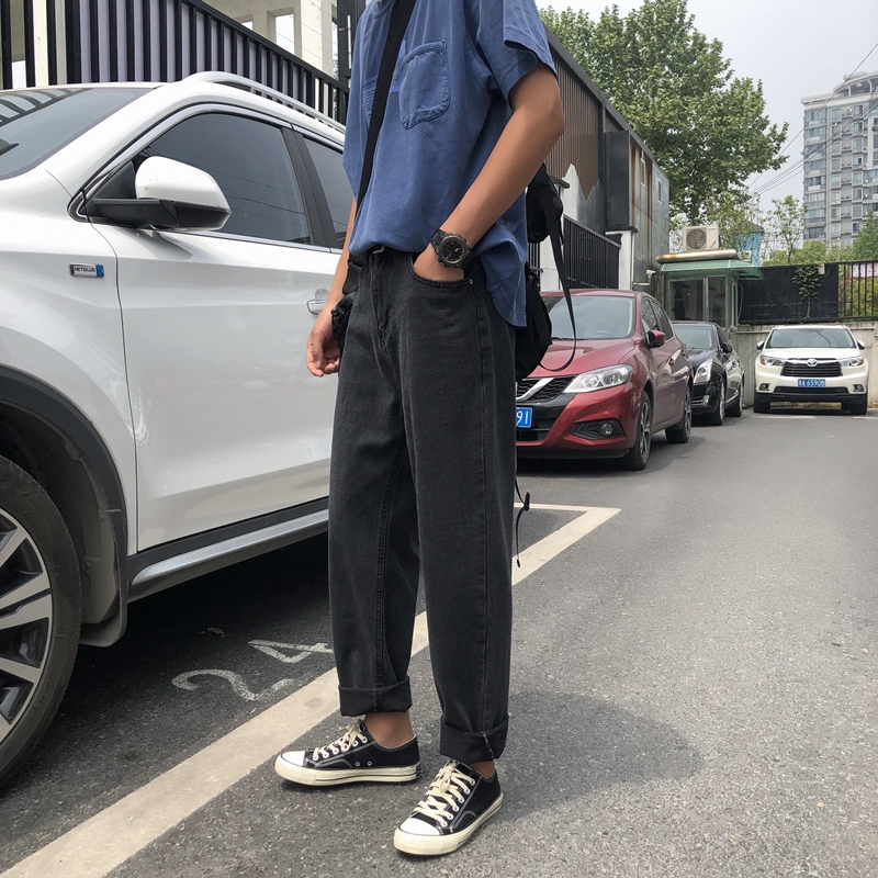 Sommer tynde bukser mandlige koreansk version af trenden lige jeans mænds løse brede ben bukser tidevand mærke afslappet ni bukser