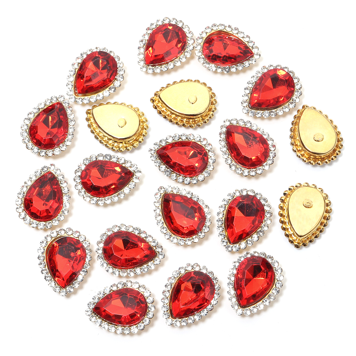 20 piezas forma de gota de agua de girasol, garra de costura, diamantes de imitación, cristales, cuentas de vidrio, botones, piedras para coser, diamantes de imitación para coser ropa: Plata