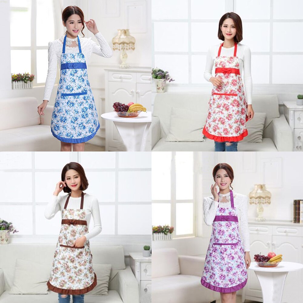 1pc blomster trykforklæde kort oliefast forklæde rengøring med lommeforklæde køkken bagning madlavning forsyninger restaurant forklæder