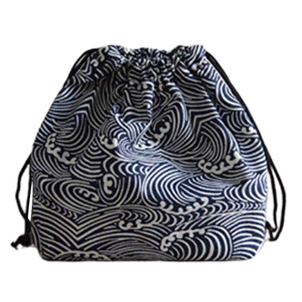 Estudantes de armazenamento estilo japonês piquenique escola portátil caixa algodão linho drawstring almoço bolsa impresso viagem bento