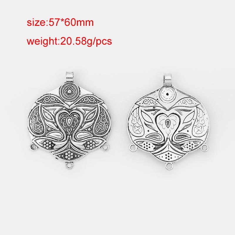 2pcs Ethnic Large Pendant Jewelry Embossed Flower Boho Bohemia Necklace Pendant Connector For Tassel Pendant Jewelry Findings: 13