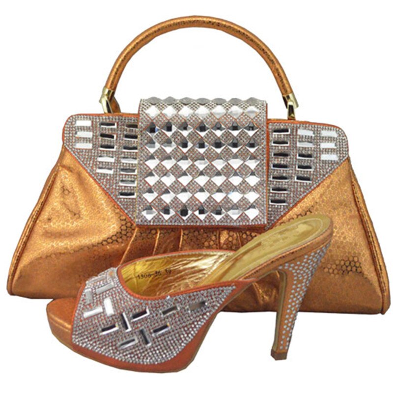 Schoenen En Bijpassende Tassen Italiaanse Schoenen Met Bijpassende Tassen Voor Vrouwen Afrikaanse Bruiloft Schoenen En Tas Set: Champange / 10