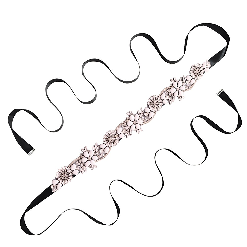 TRiXY S431 Elegante Silber Strass Gürtel Hochzeit Gürtel Schärpe Braut Gürtel für Frauen Brautjungfer Gürtel Juwel Gürtel für Braut Bund: Schwarz