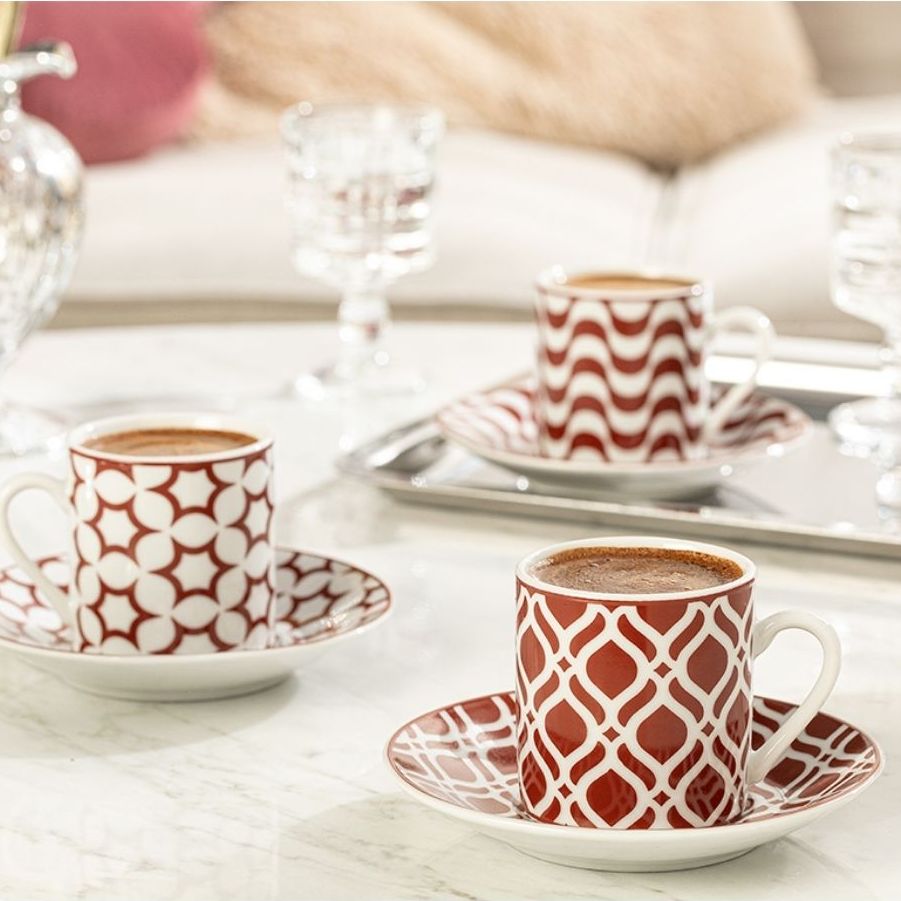 Porcelain Coffee Cup Sets, 6 Person Espresso Turkish Coffee Stylish Cups and Saucers Ceramic Mugs European Luxury