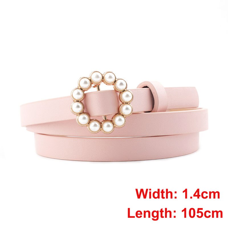Pearl round pin buckle women simple ladies trend leather belt for women's youth brand belt: style 1-pink