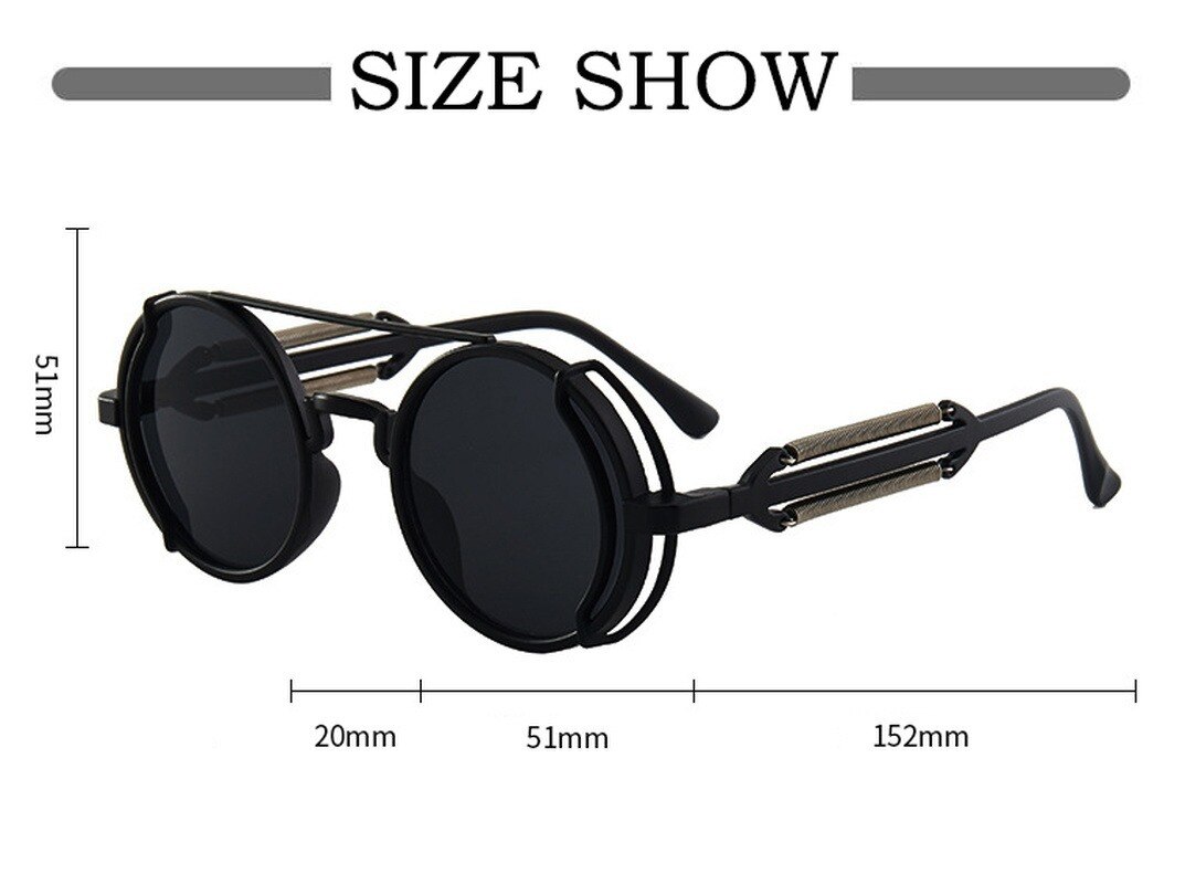 Punk Sunglasses Round Frame Retro Steampunk Style Glasses for Men Women Gothic Decoration Shading Hollow Spring Leg Eyewear