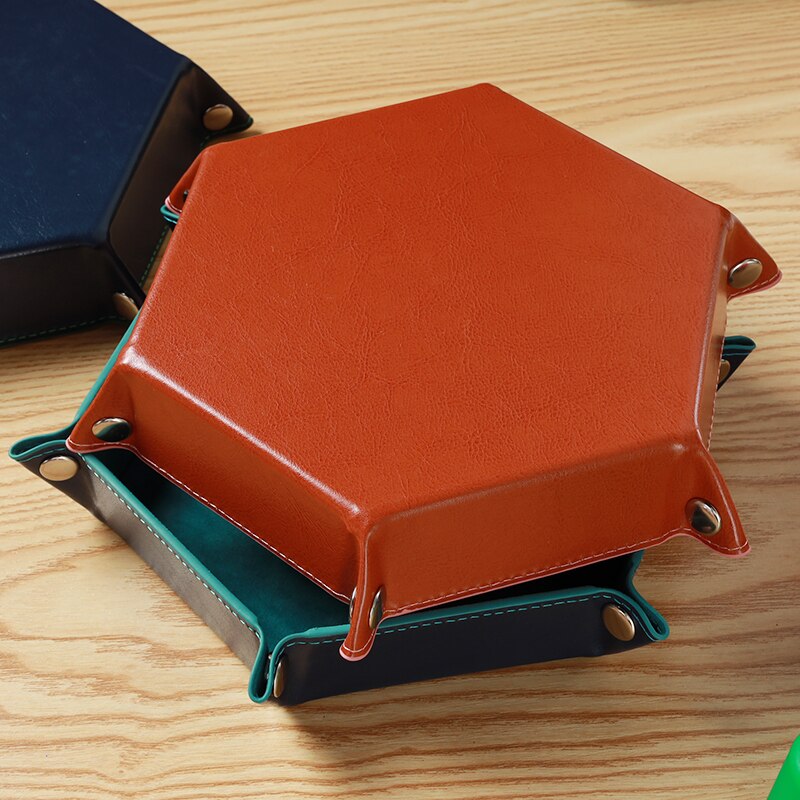 3 cores couro do plutônio dobrável bandeja de dados hexágono caixa de armazenamento de dados mesa placa de jogos caixa de armazenamento de dados clube barra