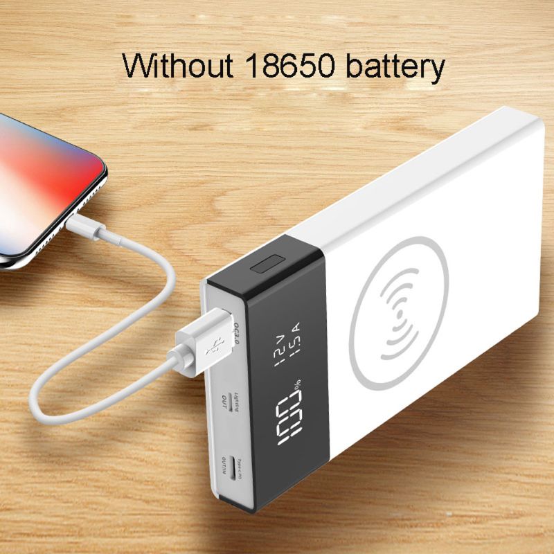 6x 18650 Battery DIY Qi Wireless Charger QC3.0 USB Type C PD Fast Charge Power Bank Box Case for Mobile Phone Tablet