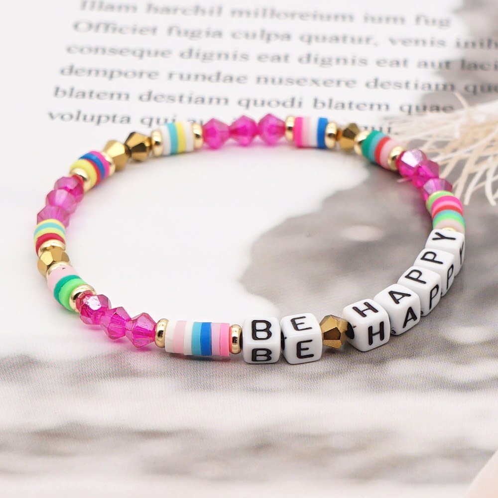 Go2 boho regenboog kristal kralen polymeer klei heishi schijf kralen armbanden letter armband handgemaakte sieraden: Default Title