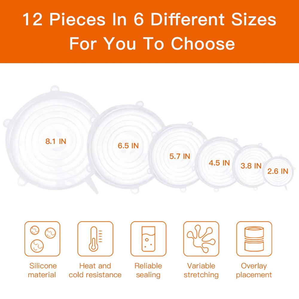 6 unids/set de tapas elásticas de silicona reutilizables, tapa universal de silicona, tapa de silicona para alimentos, tapa de olla, tapa de silicona, cacerola de cocina