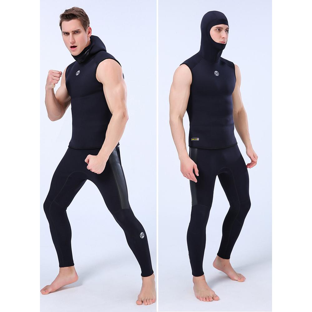 Traje de neopreno con capucha 3mm traje de neopreno térmico sin mangas superior e inferior buceo surf Hoodie chaleco para hombres de dos piezas