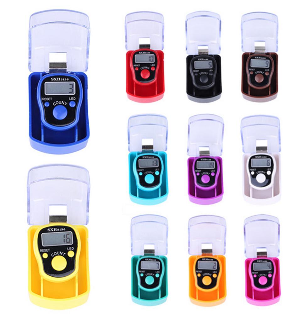 Mini marcador de punto contador de dedo de fila LCD pantalla eléctrica digital con luz LED para Buda rezando herramienta para tejer punto de costura