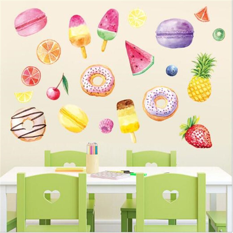1PC Ice Cream Macaron Donut Decal Wall sticker for kids rooms Nursery Decal Home Decorations bedroom Living room