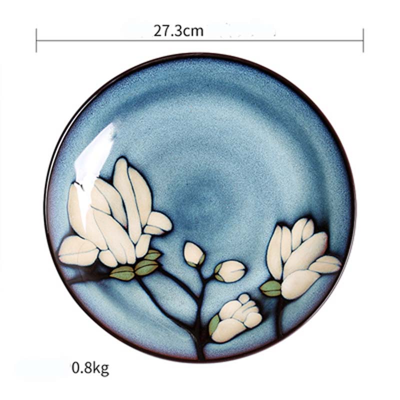 FANCITY Magnolia kiln glaze series ceramic dinner plate hand-painted rice bowl, noodle bowl, square plate, deep dish, flat dish: 1