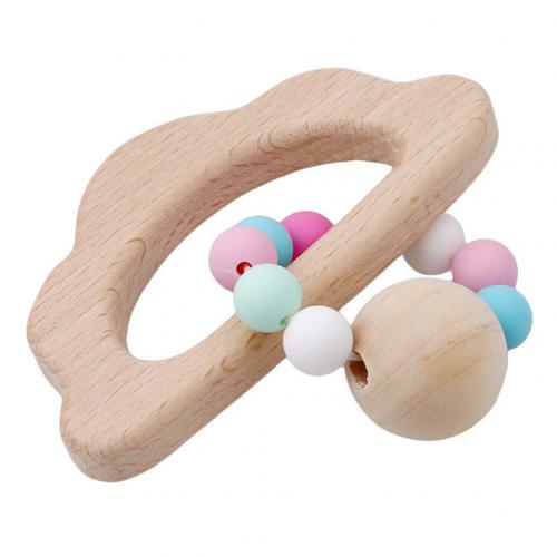 Houten Dier Maan Vormige Armband Siliconen Kralen Rammelaar Baby Kinderziektes Speelgoed: Cloud