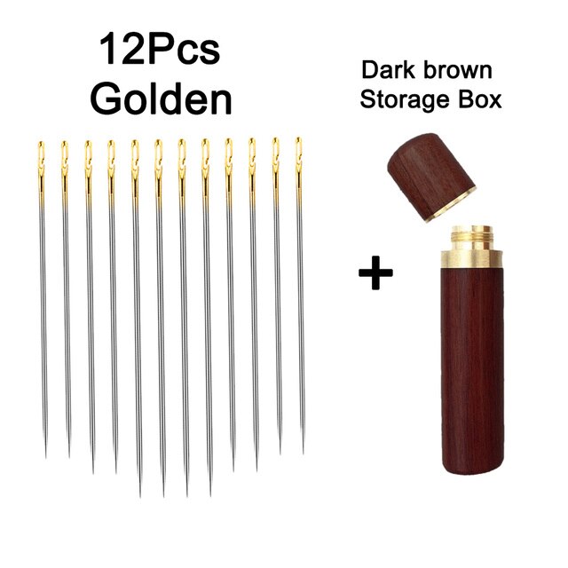 12/24 Pcs Blind Needle Elderly Needle-side Hole Hand Household Sewing Stainless Steel Sewing Needless Threading Apparel Sewing: 12 PCS Golden Set 2