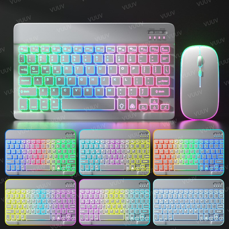 Bluetooth-compatible iPad Keyboard Mouse For iPad Pro 11 12.9 Air 4 7th 8th Rainbow Backlit Wireless Tablet Keyboard For Android: Rainbow White